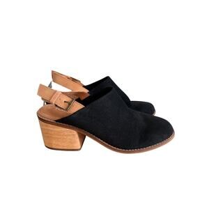 TOMS Leila Slingback Black Suede Wood Block Heel Mule Women Size 8 NWT